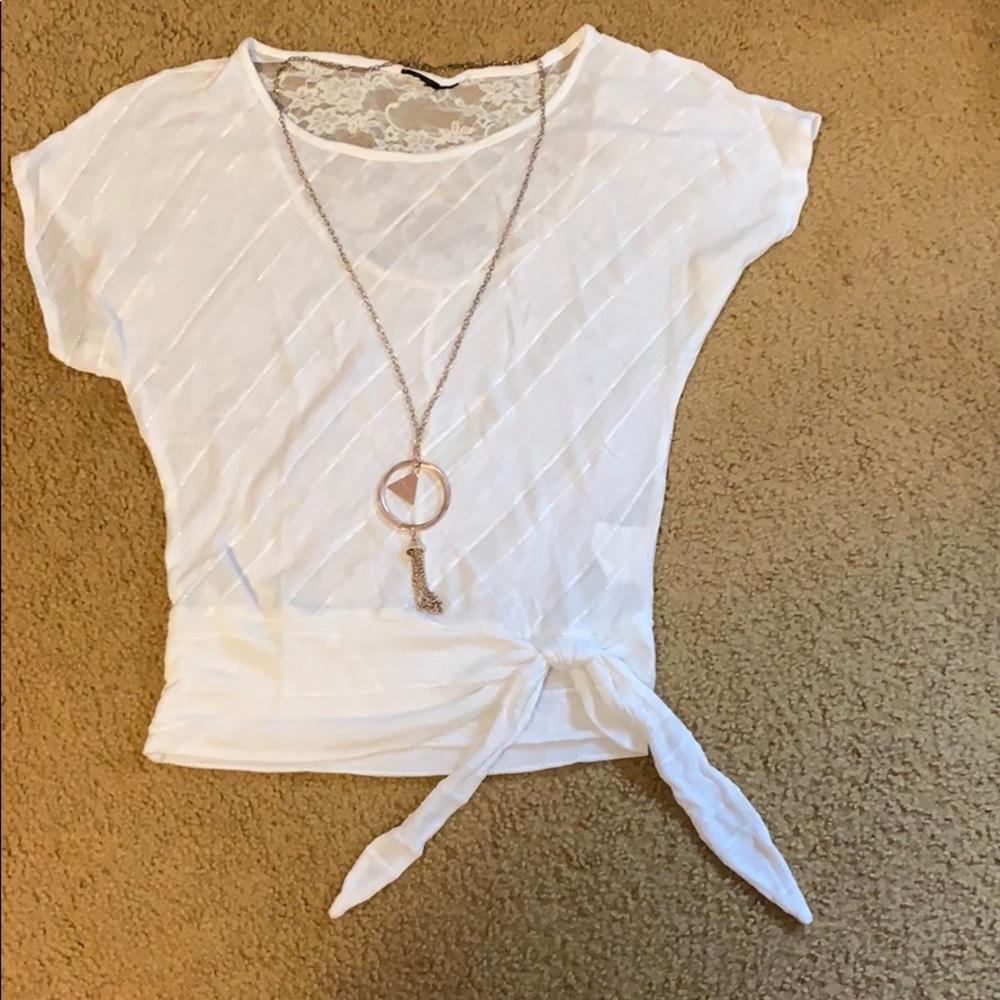 Lacy Back, Tie Front,  Cream-Colored Blouse
